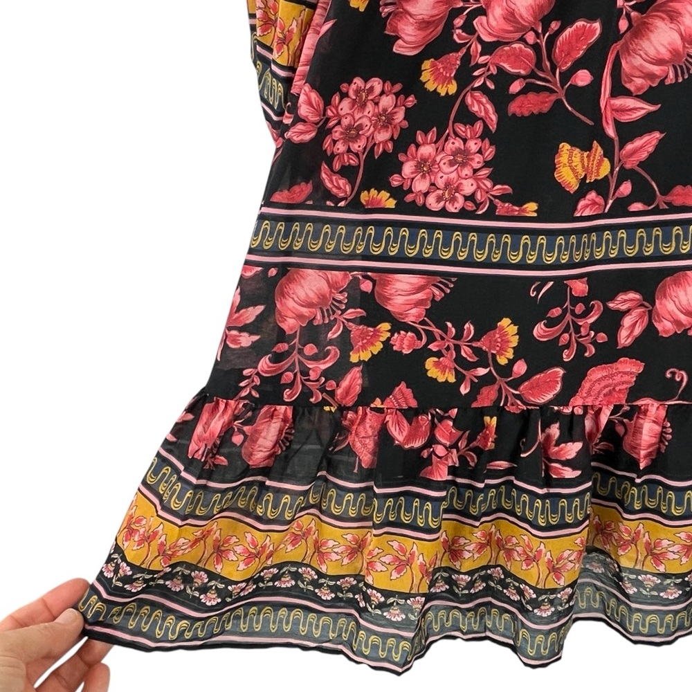 Alice + Olivia Black Floral Mini Dress with Pink and Gold Border - Picture 9 of 16